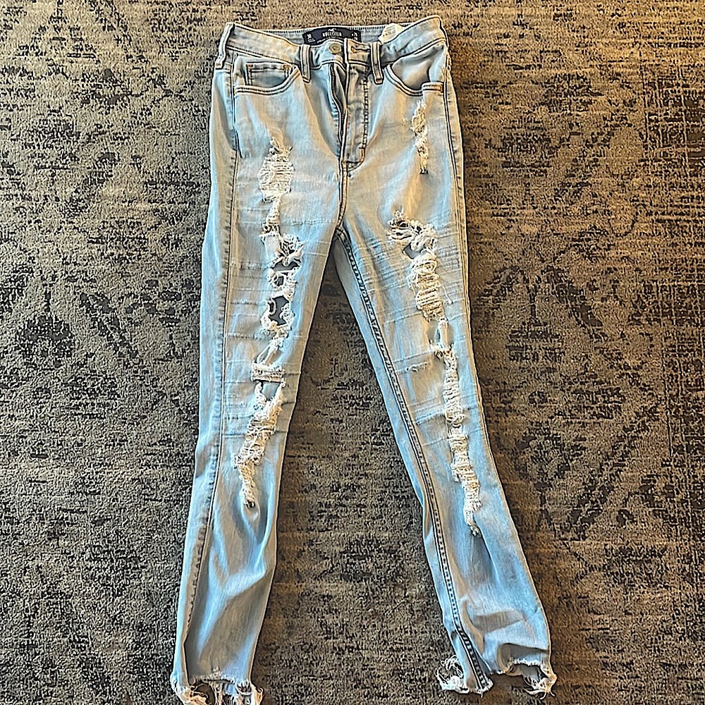 hollister super skinny distressed blue jeans